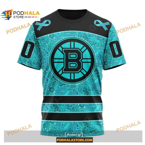 Custom NHL Boston Bruins Fight Ovarian Cancer Shirt Hoodie 3D