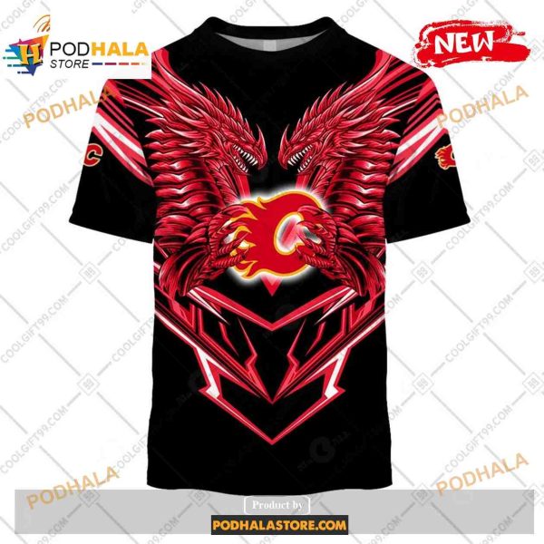 Custom NHL Calgary Flames Dragon Design Shirt Hoodie 3D