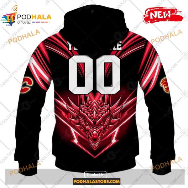 Custom NHL Calgary Flames Dragon Design Shirt Hoodie 3D