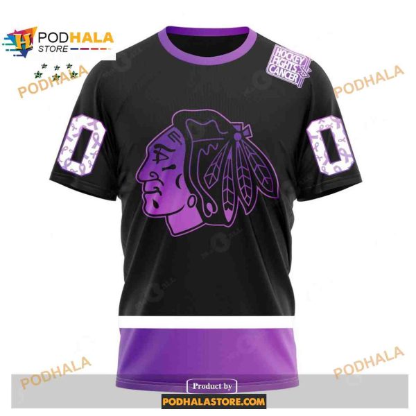 Custom NHL Chicago Blackhawks Black Hockey Fights Cancer Shirt Hoodie 3D