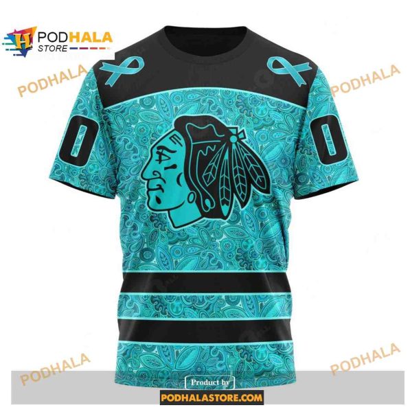 Custom NHL Chicago Blackhawks Fight Ovarian Cancer Shirt Hoodie 3D