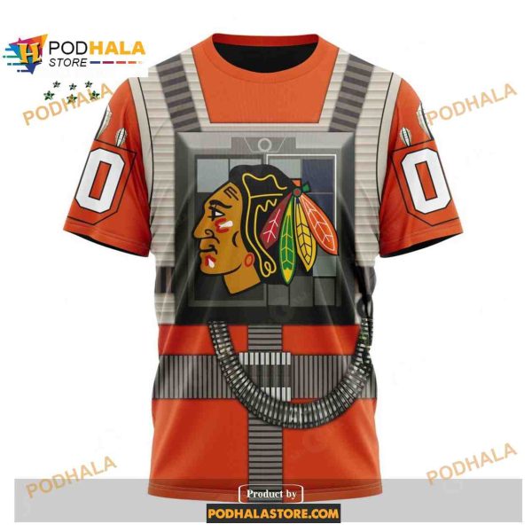 Custom NHL Chicago Blackhawks Star Wars Rebel Pilot Design Shirt Hoodie 3D