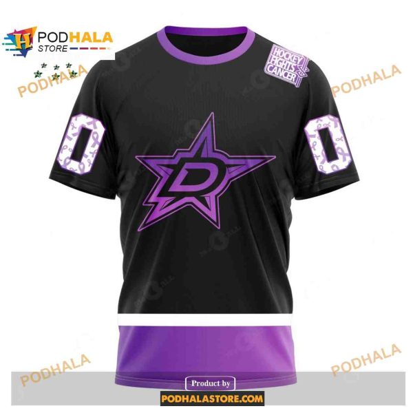Custom NHL Dallas Stars Black Hockey Fights Cancer Shirt Hoodie 3D