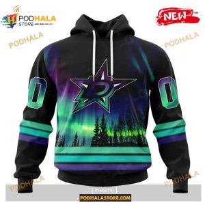 Custom Nhl Dallas Stars With Northern Lights Shirt Hoodie 3d 1