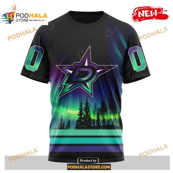Custom NHL Dallas Stars With Northern Lights Shirt Hoodie 3D