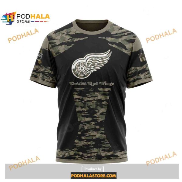 Custom NHL Detroit Red Wings Color Military Members Kits V5 Shirt Hoodie 3D