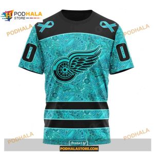 Custom Nhl Detroit Red Wings Fight Ovarian Cancer Shirt Hoodie 3d 3