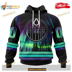 Custom Nhl Edmonton Oilers With Northern Lights Shirt Hoodie 3d 1