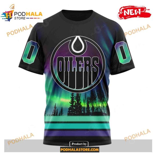 Custom NHL Edmonton Oilers With Northern Lights Shirt Hoodie 3D