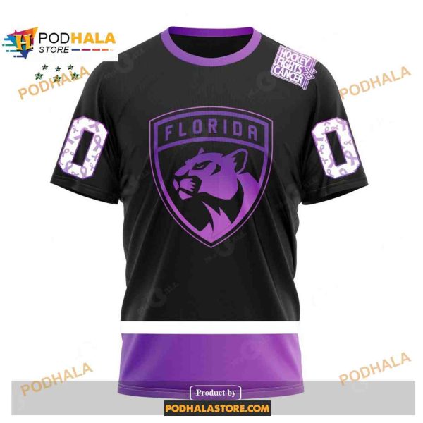 Custom NHL Florida Panthers Black Hockey Fights Cancer Shirt Hoodie 3D