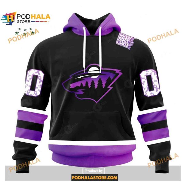 Custom NHL Minnesota Wild Black Hockey Fights Cancer Shirt Hoodie 3D