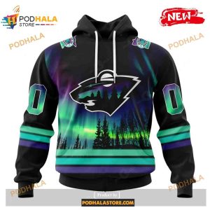 Custom Nhl Minnesota Wild With Northern Lights Shirt Hoodie 3d 1