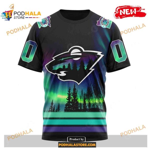 Custom NHL Minnesota Wild With Northern Lights Shirt Hoodie 3D