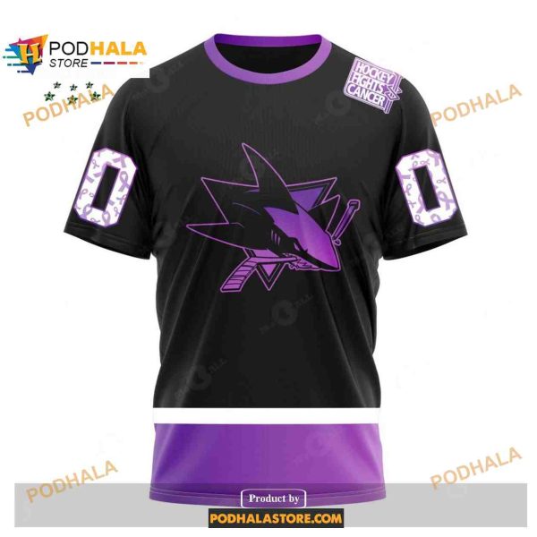 Custom NHL San Jose Sharks Black Hockey Fights Cancer Shirt Hoodie 3D