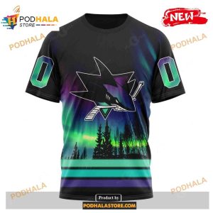 Custom Nhl San Jose Sharks With Northern Lights Shirt Hoodie 3d 3