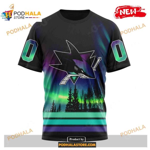 Custom NHL San Jose Sharks With Northern Lights Shirt Hoodie 3D