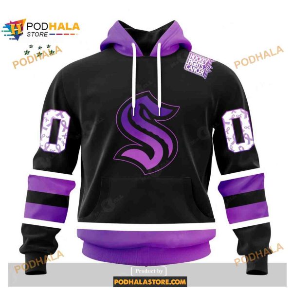Custom NHL Seattle Kraken Black Hockey Fights Cancer Shirt Hoodie 3D