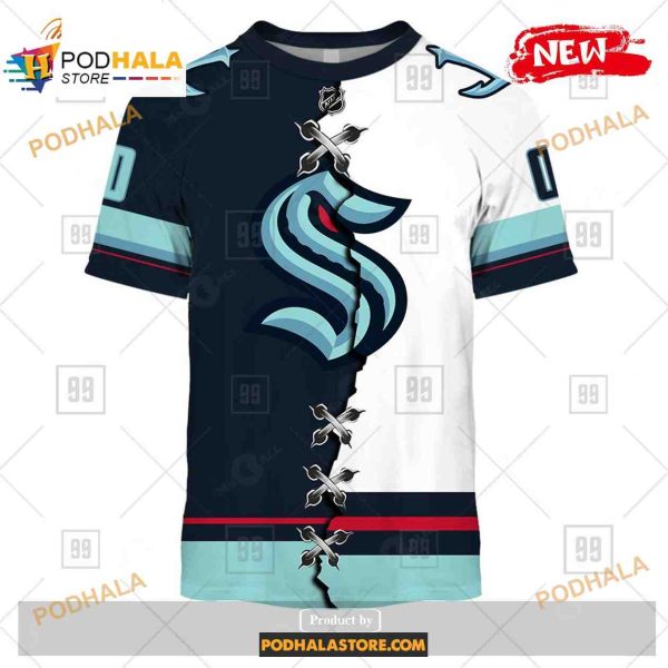 Custom NHL Seattle Kraken Mix Color Jersey 2023 Shirt Hoodie 3D