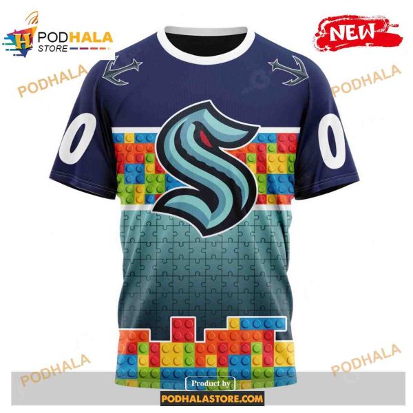 Custom NHL Seattle Kraken Puzzle Game Gradients Full Color Shirt Hoodie 3D