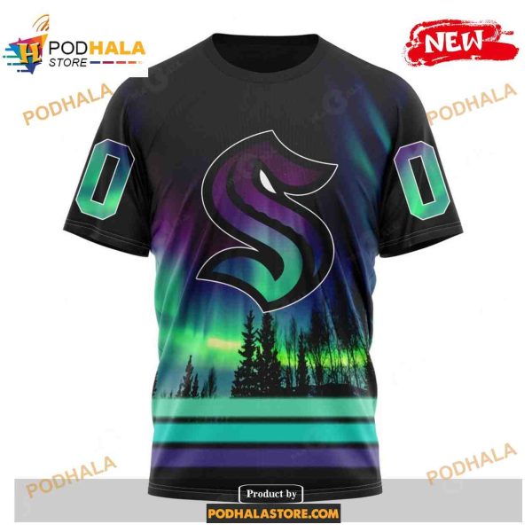Custom NHL Seattle Kraken With Northern Lights Shirt Hoodie 3D
