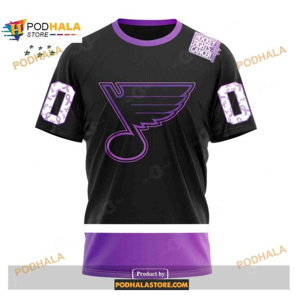 Custom NHL St Louis Blues Black Hockey Fights Cancer Shirt Hoodie 3D