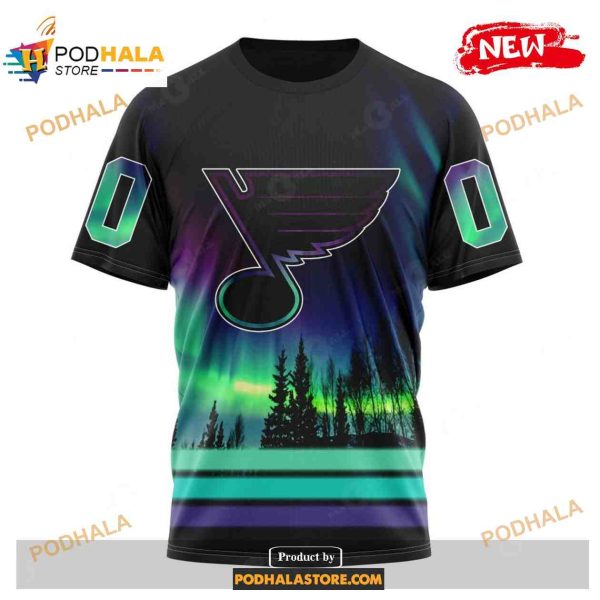 Custom NHL St Louis Blues With Northern Lights Shirt Hoodie 3D