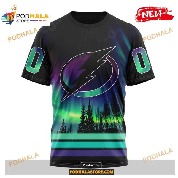 Custom NHL Tampa Bay Lightning With Northern Lights Shirt Hoodie 3D