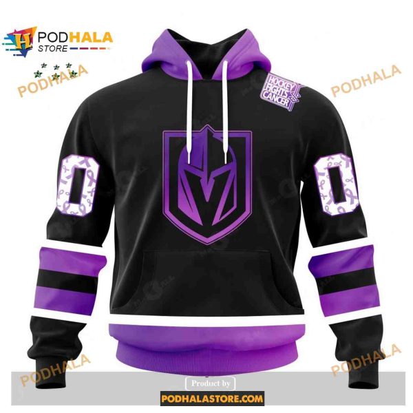 Custom NHL Vegas Golden Knights Black Hockey Fights Cancer Shirt Hoodie 3D