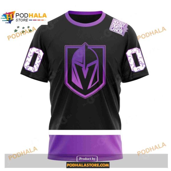 Custom NHL Vegas Golden Knights Black Hockey Fights Cancer Shirt Hoodie 3D