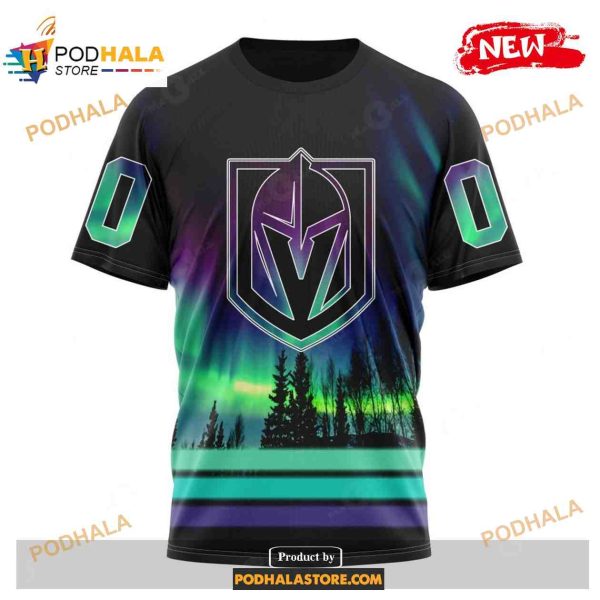 Custom NHL Vegas Golden Knights With Northern Lights Shirt Hoodie 3D