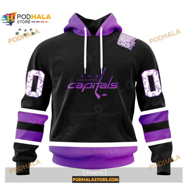Custom NHL Washington Capitals Black Hockey Fights Cancer Shirt Hoodie 3D