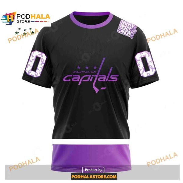 Custom NHL Washington Capitals Black Hockey Fights Cancer Shirt Hoodie 3D