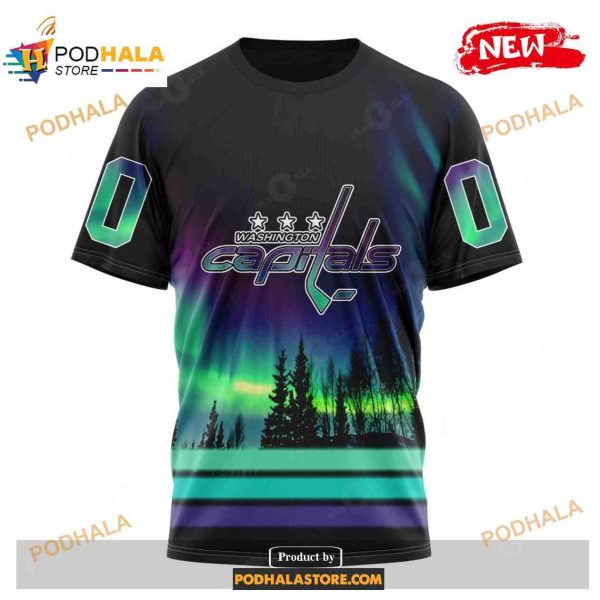 Custom NHL Washington Capitals With Northern Lights Shirt Hoodie 3D