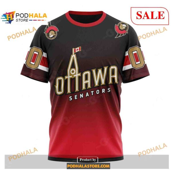 Custom Ottawa Senators Retro Gradient Design NHL Shirt Hoodie 3D