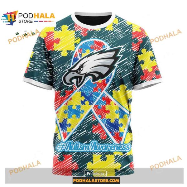 Custom Philadelphia Eagles Special Autism Puzzle Game Stripes Design NFL Hoodie 3D