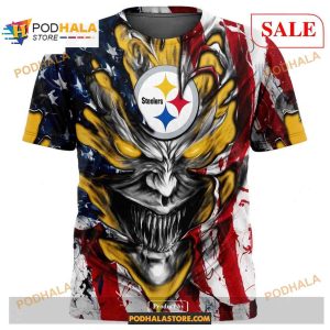 Custom Pittsburgh Steelers Demon Face American Flag Shirt NFL Hoodie 3D 2