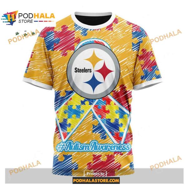 Custom Pittsburgh Steelers Special Autism Puzzle Game Stripes Design NFL Hoodie 3D