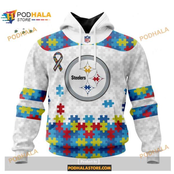 Custom Pittsburgh Steelers Special Autism Puzzle Game White Shirt NFL Hoodie 3D