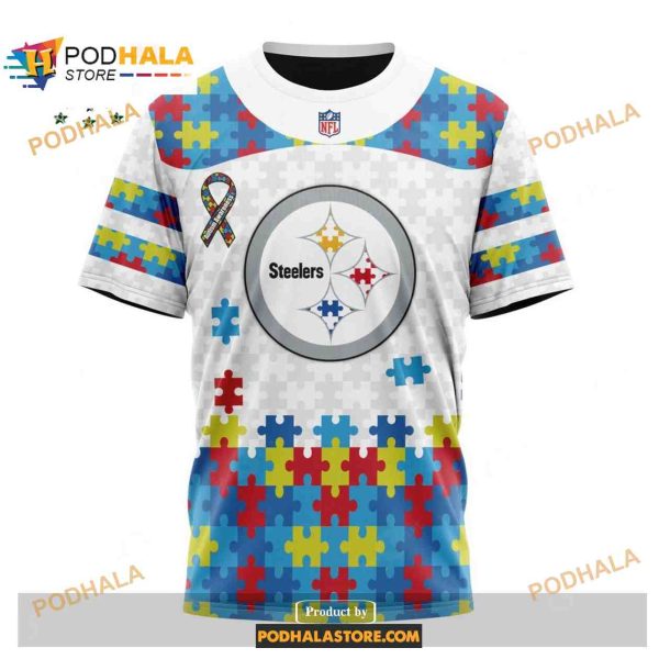 Custom Pittsburgh Steelers Special Autism Puzzle Game White Shirt NFL Hoodie 3D