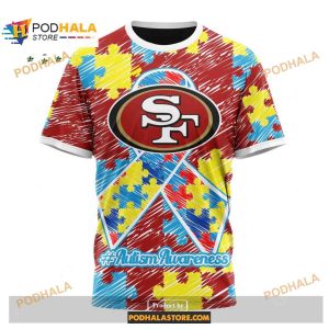 Custom San Francisco 49ers Special Autism Puzzle Game Stripes Design NFL Hoodie 3D 3