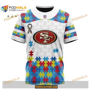 Custom San Francisco 49ers Special Autism Puzzle Game White Shirt NFL Hoodie 3D 3