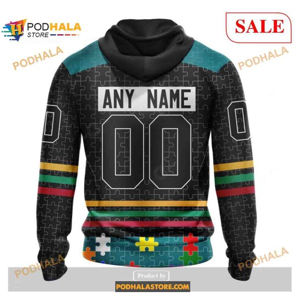 Custom San Jose Sharks Fearless Aganst Autism NHL Shirt Hoodie 3D