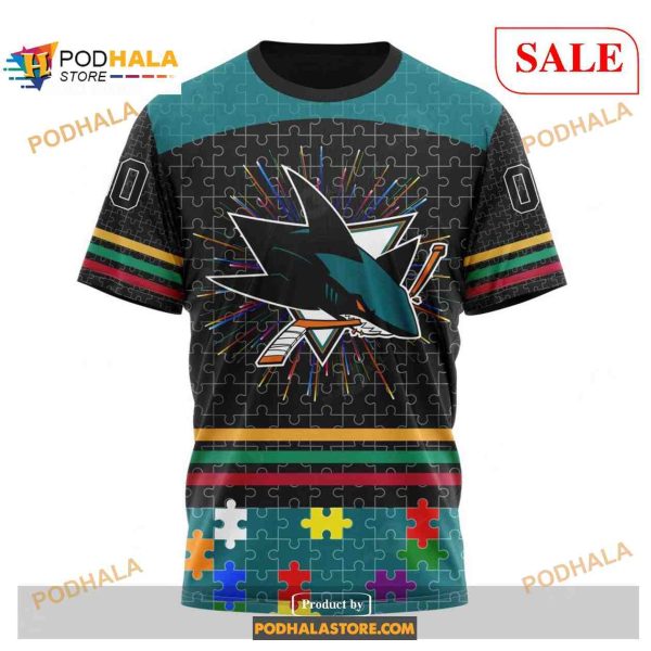 Custom San Jose Sharks Fearless Aganst Autism NHL Shirt Hoodie 3D
