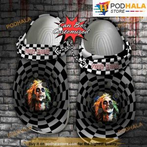 Custom Scary Beetlejuice 3D Funny Crocs Halloween, Checkered Tunnel Clogs Shoes