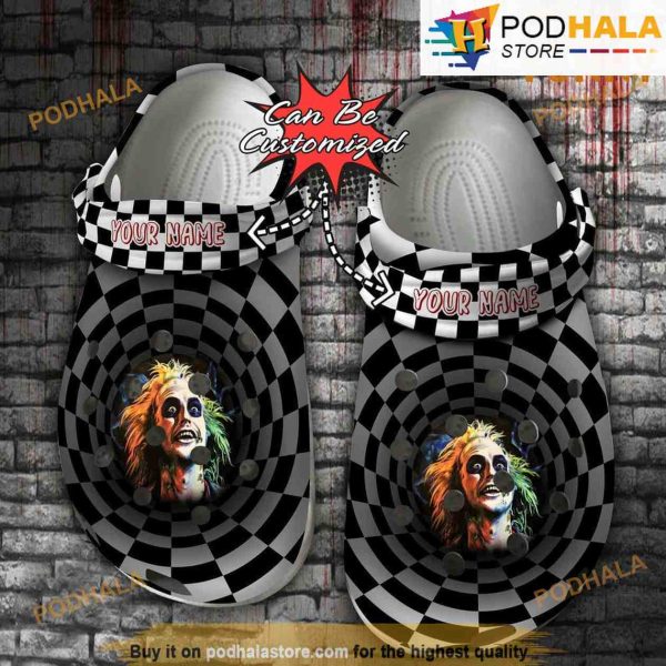 Custom Scary Beetlejuice 3D Funny Crocs Halloween, Checkered Tunnel Clogs Shoes