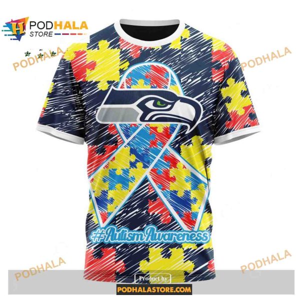 Custom Seattle Seahawks Special Autism Puzzle Game Stripes Design NFL Hoodie 3D