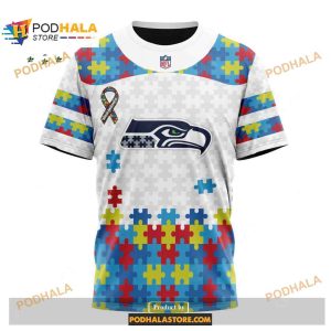 Custom Seattle Seahawks Special Autism Puzzle Game White Shirt NFL Hoodie 3D 3
