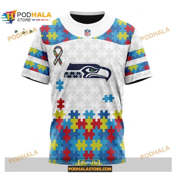 Custom Seattle Seahawks Special Autism Puzzle Game White Shirt NFL Hoodie 3D