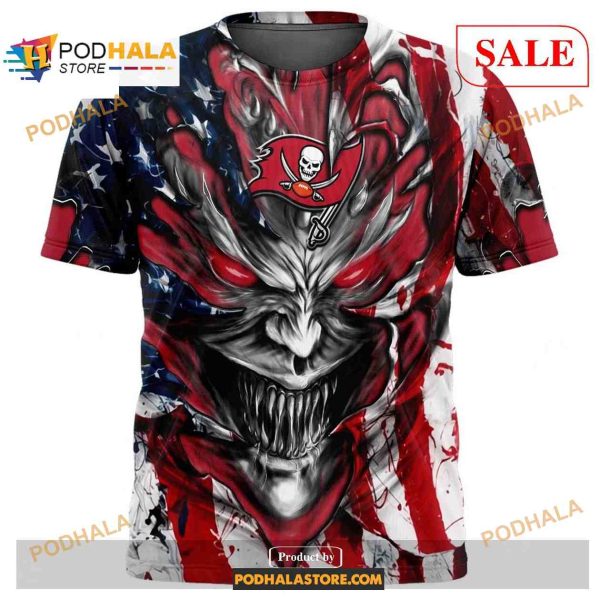 Custom Tampa Bay Buccaneers Demon Face American Flag Shirt NFL Hoodie 3D