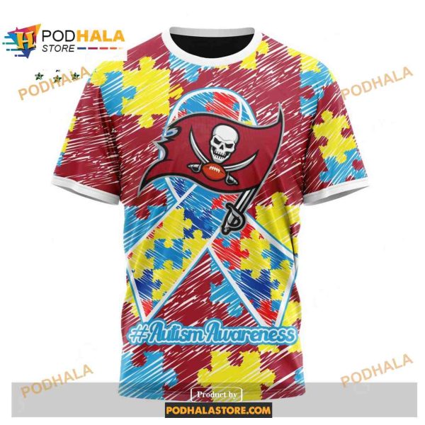 Custom Tampa Bay Buccaneers Special Autism Puzzle Game Stripes Design NFL Hoodie 3D